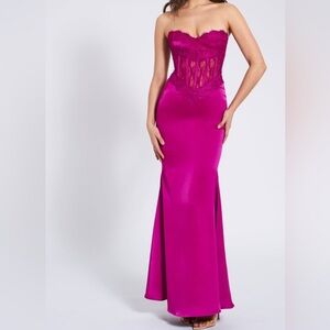 Everleigh Fuchsia Lace Satin Corset Maxi Dress